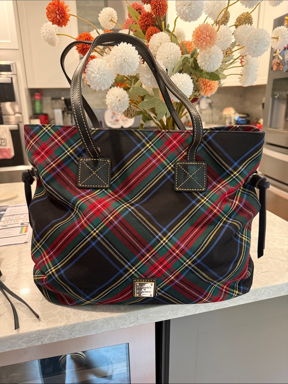Dooney and Bourke black Victoria Tartan tote